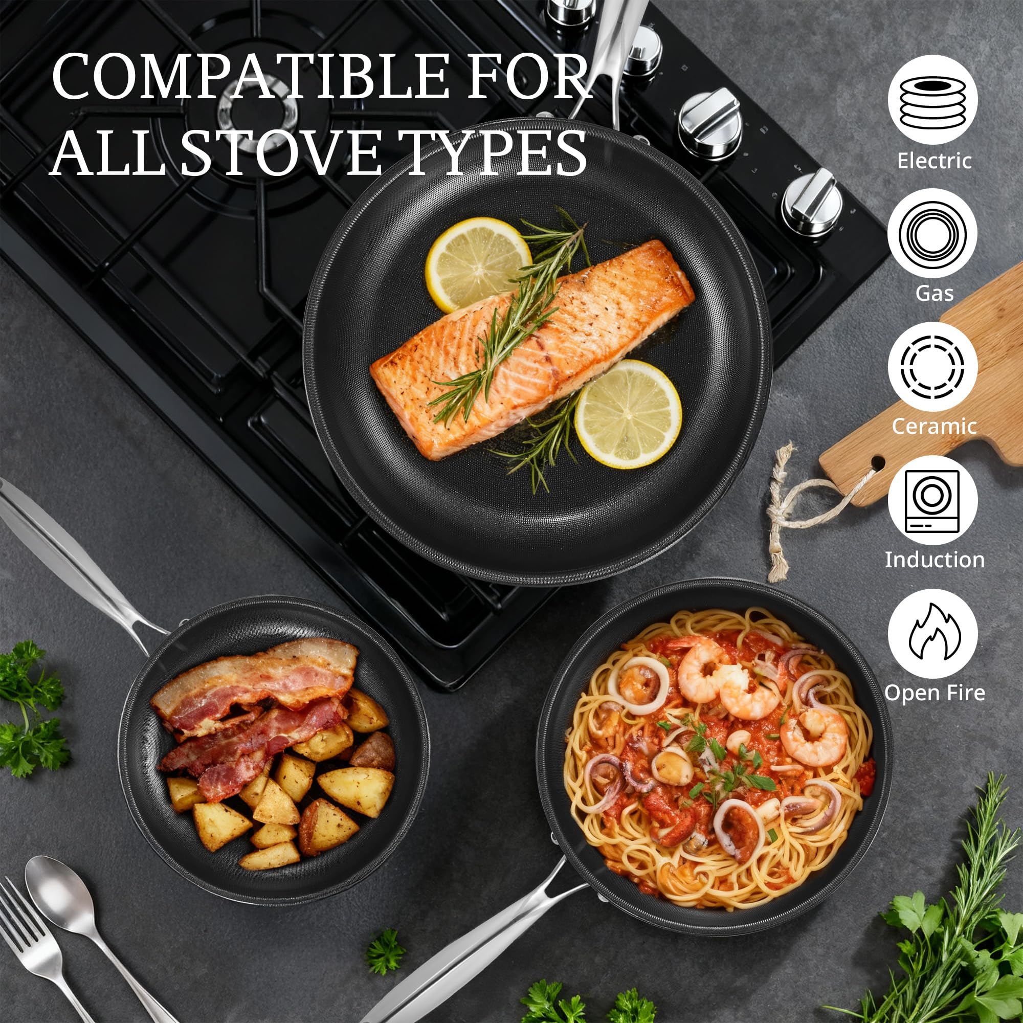 KITEXPERT Non Stick Frying Pans with Lid, 8" Titanium Ceramic Pan Nonstick Stainless Steel Skillet, PFAS PFOA & PTFE Free, Quick-Cool Handle, Dishwasher & Oven Safe, Compatible with All Cooktops