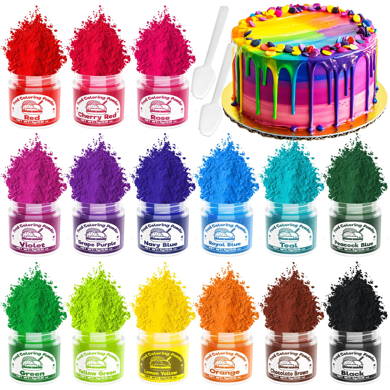 Food Coloring Powder for Baking - 15 Bright Colors Powdered Food Coloring