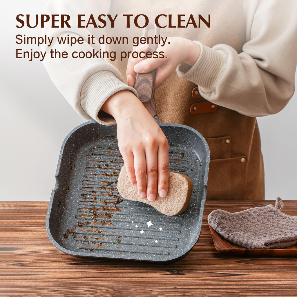 SENSARTE Nonstick Grill Pan for Stove Tops, Versatile Griddle Pan with Pour Spouts, Square Grill Pan for Big Cooking Surface, Durable Grill Skillet for Indoor & Outdoor Grilling. PFOA Free, 11 Inch