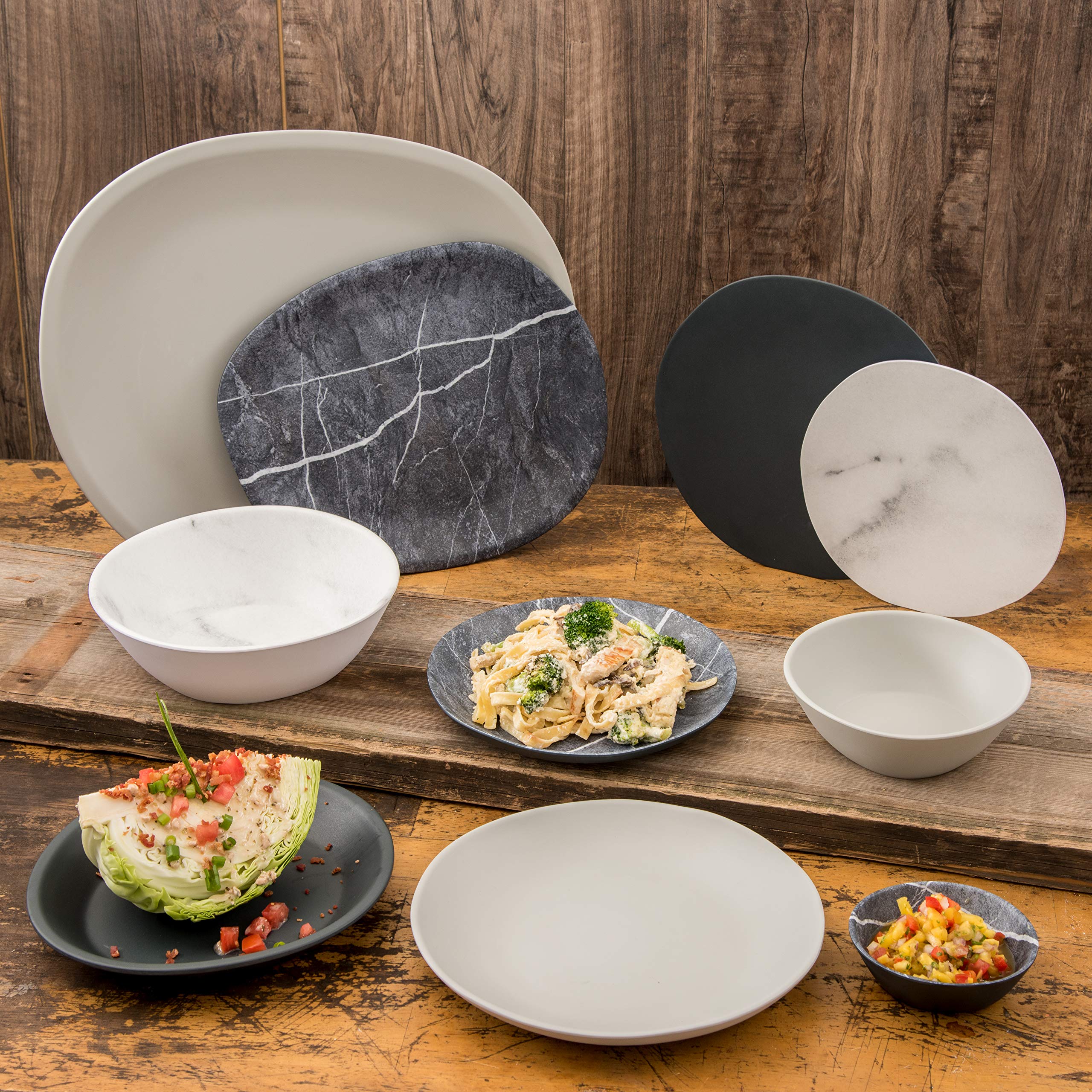 Carlisle FoodService Products Ridge Reusable Plastic Plate Dinner Plate for Home and Restaurant, Melamine, 10.5 Inches, Slate, (Pack of 12)