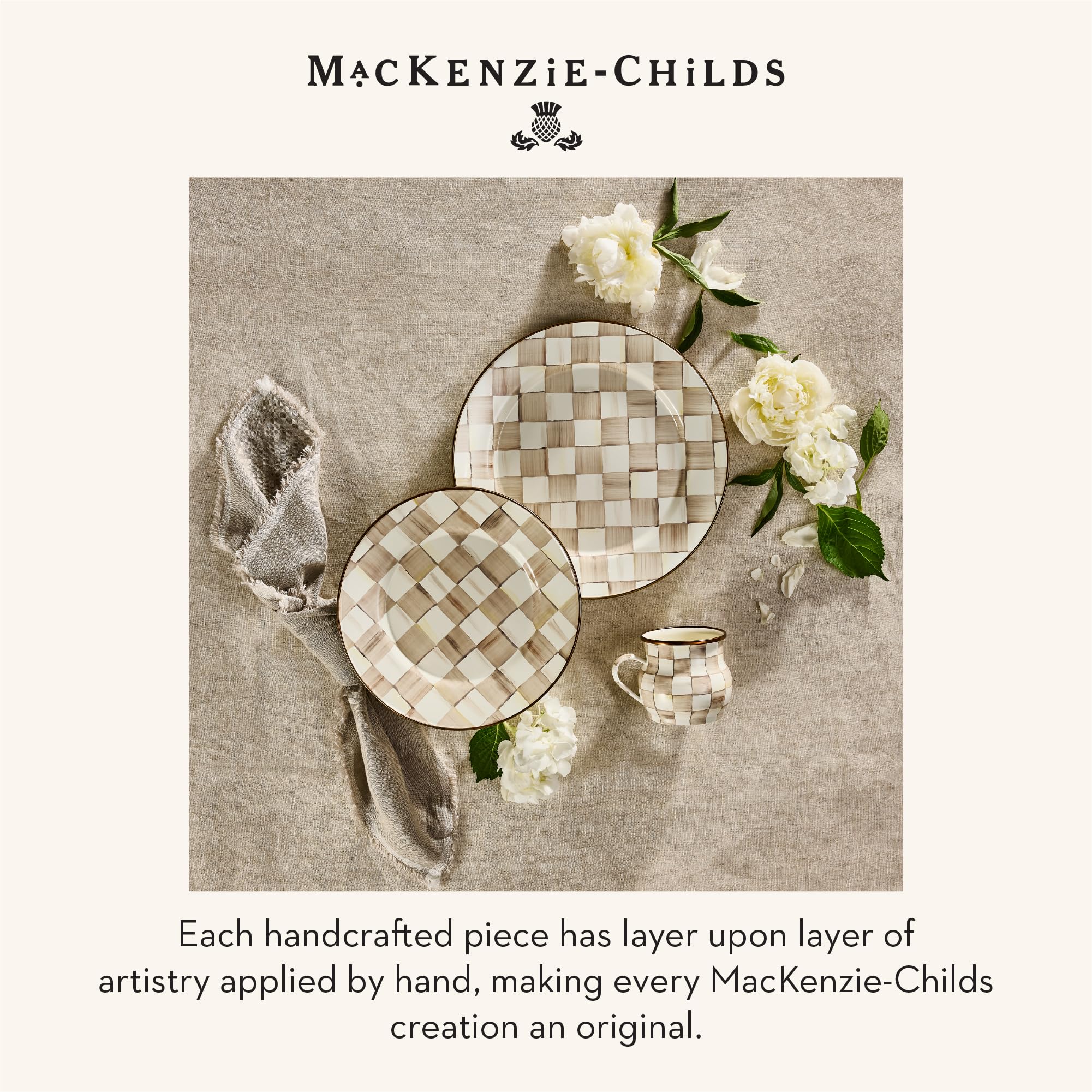 MACKENZIE-CHILDS Enamel Salad Plate, Brown-and-White Mocha Check