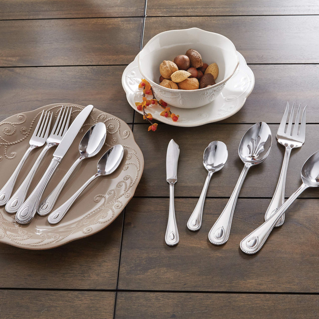Lenox French Perle 65-Piece 18/10 Silverware Set for 12, Flatware