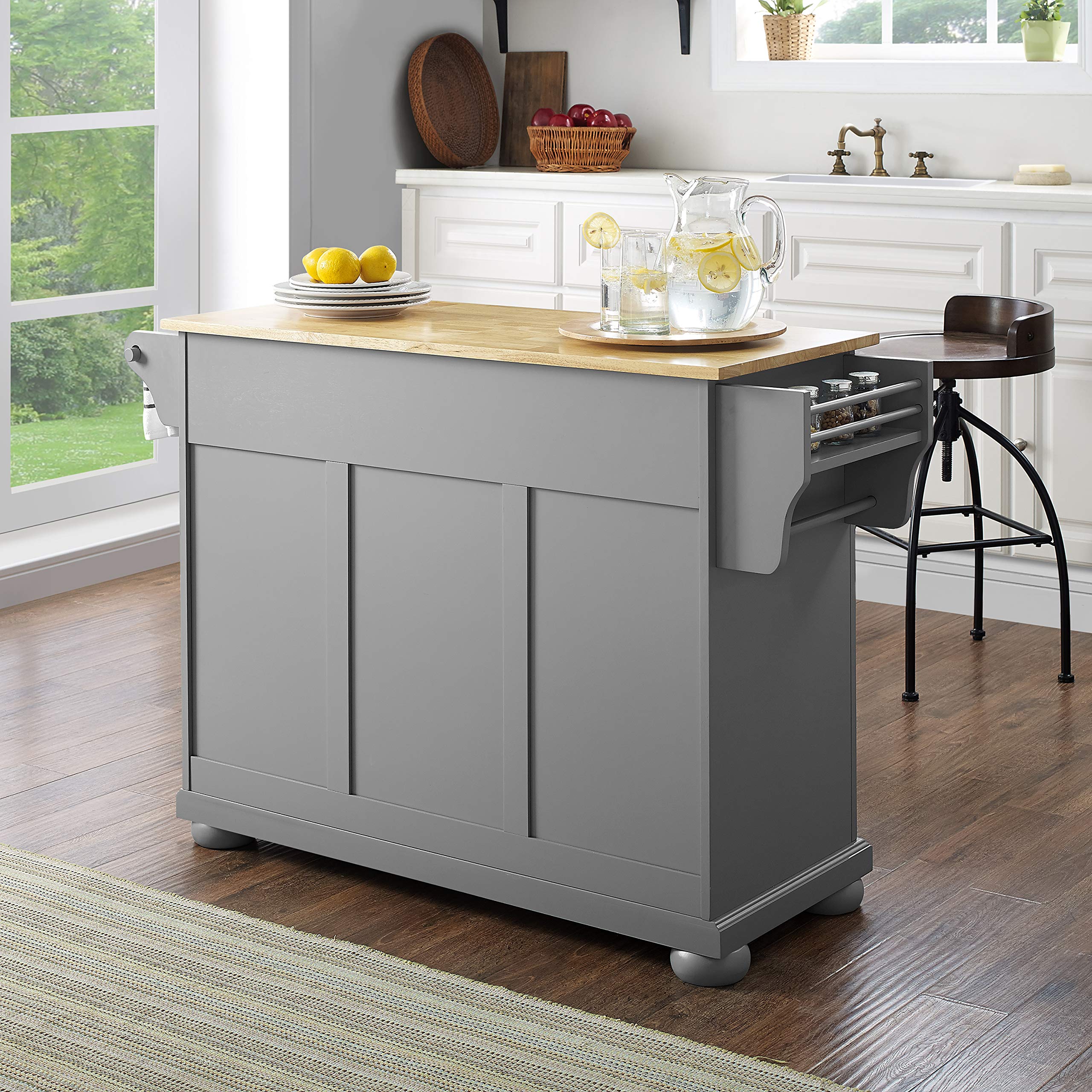 Crosley Furniture Alexandria Wood Top Rolling Kitchen Island Storage Cart, Microwave Stand, Spice Rack, Gray