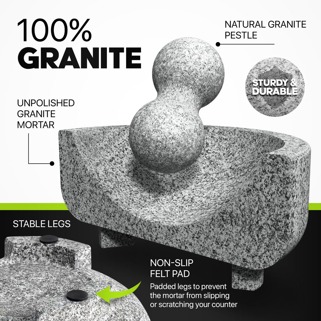 Umien Granite Mortar and Pestle Set 8-Inch (3.5-Cup), Molcajete, Grey