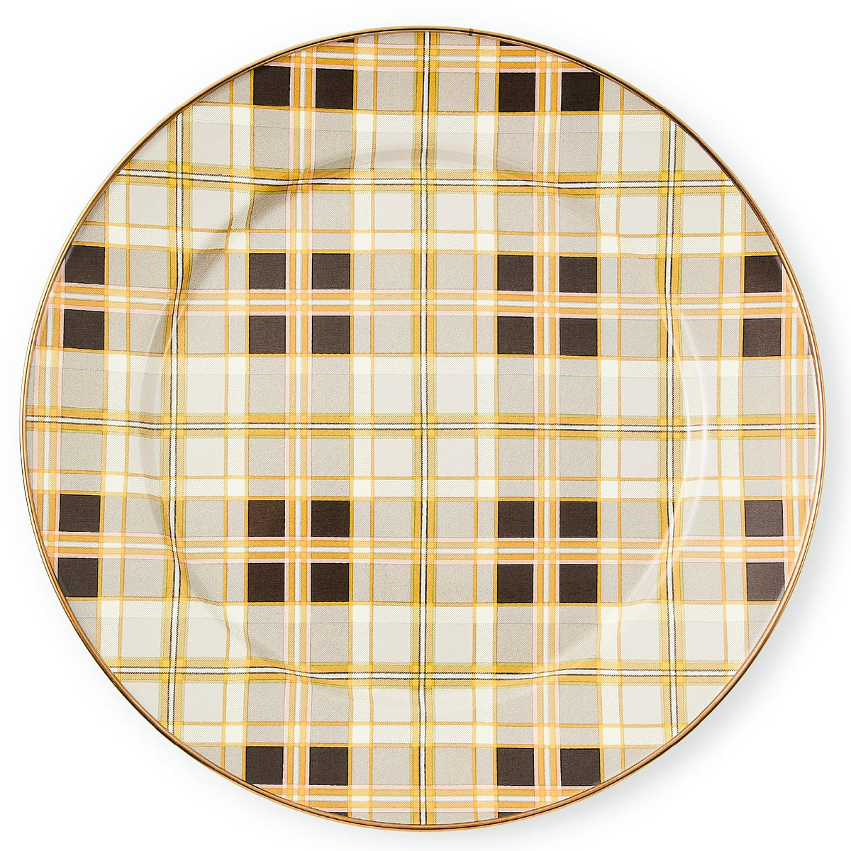 MACKENZIE-CHILDS Enamel Charger Plate, Brown-and-White Mocha Check
