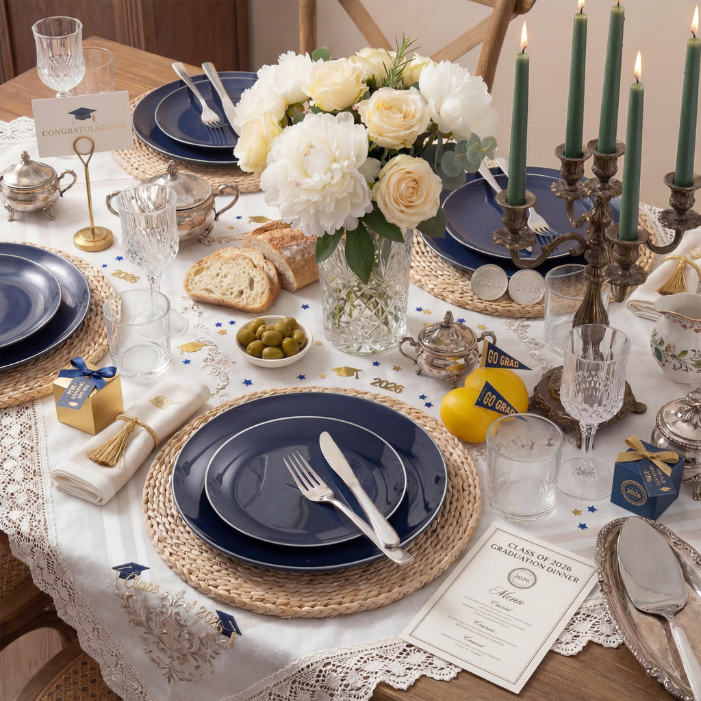 KIRE 200PCS Blue Plastic Plates with Silver Rim - Navy Blue Plastic Plates Include 100 Dinner & Dessert Plate - Heavy Duty Dark Blue Disposable Plate for Wedding/Parties