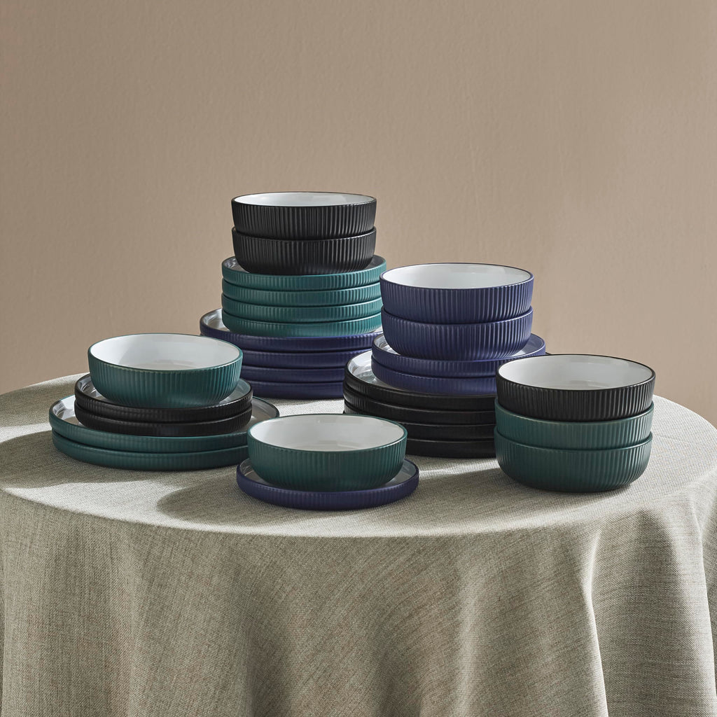 Christian Siriano Laro 12-Piece Stoneware Dinnerware Set, Plates and Bowls Set, Microwave and Dishwasher Safe, Dish Set for 4, Green