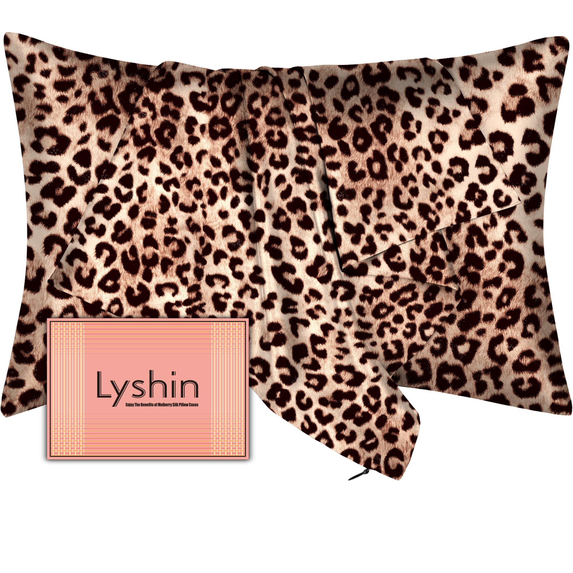 LYSHIN Silk Pillow Cases Standard Size with Hidden Zipper, Leopard