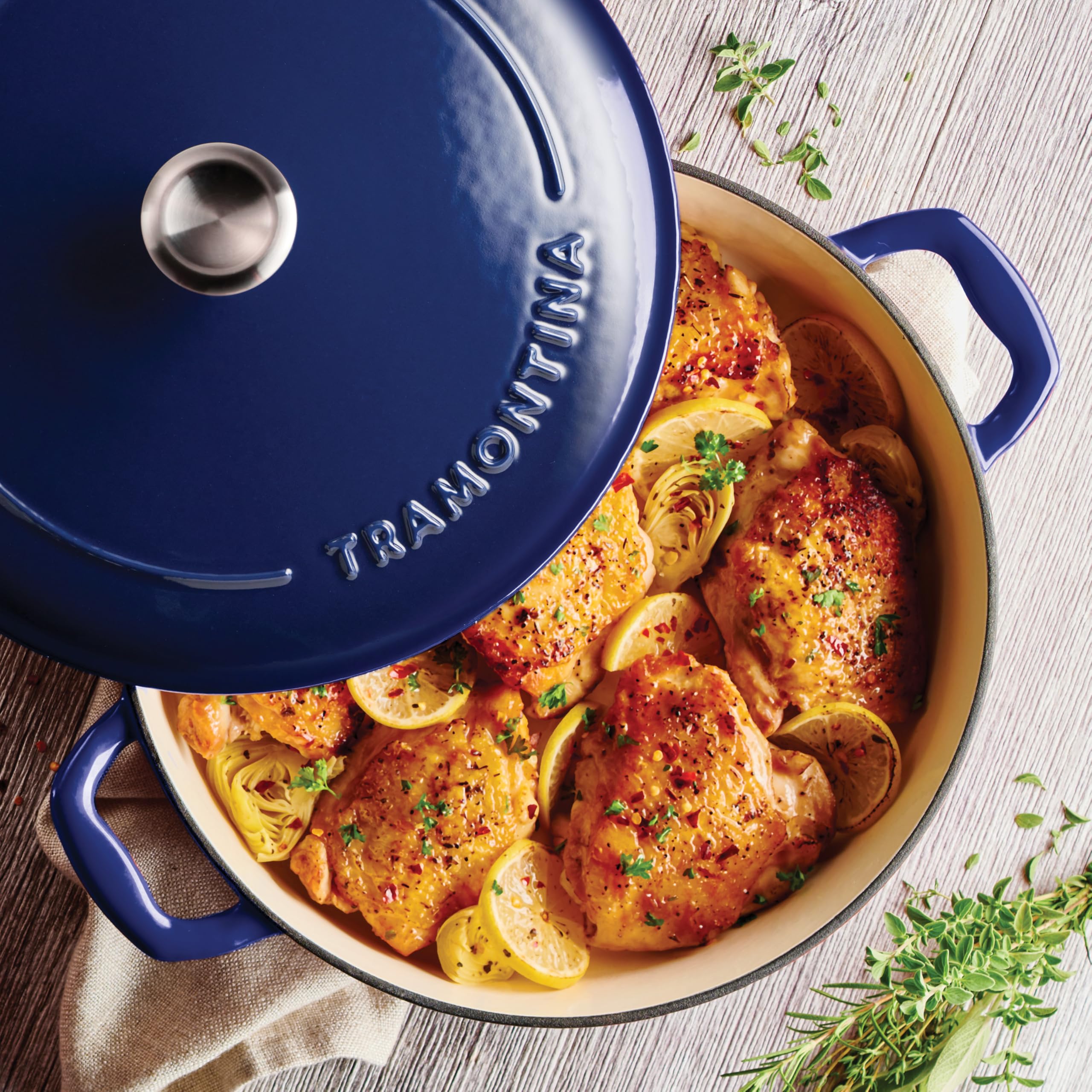 Tramontina Bestow Enameled Cast Iron 4-Qt Braiser Pan with Lid, Blue