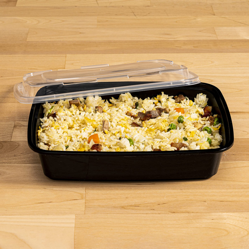 TIYA Food Containers - 58 oz Bulk 150 Pack with Lids - Rectangular Plastic To-Go Containers - Reusable, Microwavable, Dishwasher Safe - Leak-Proof for Meal Prep - BPA-Free