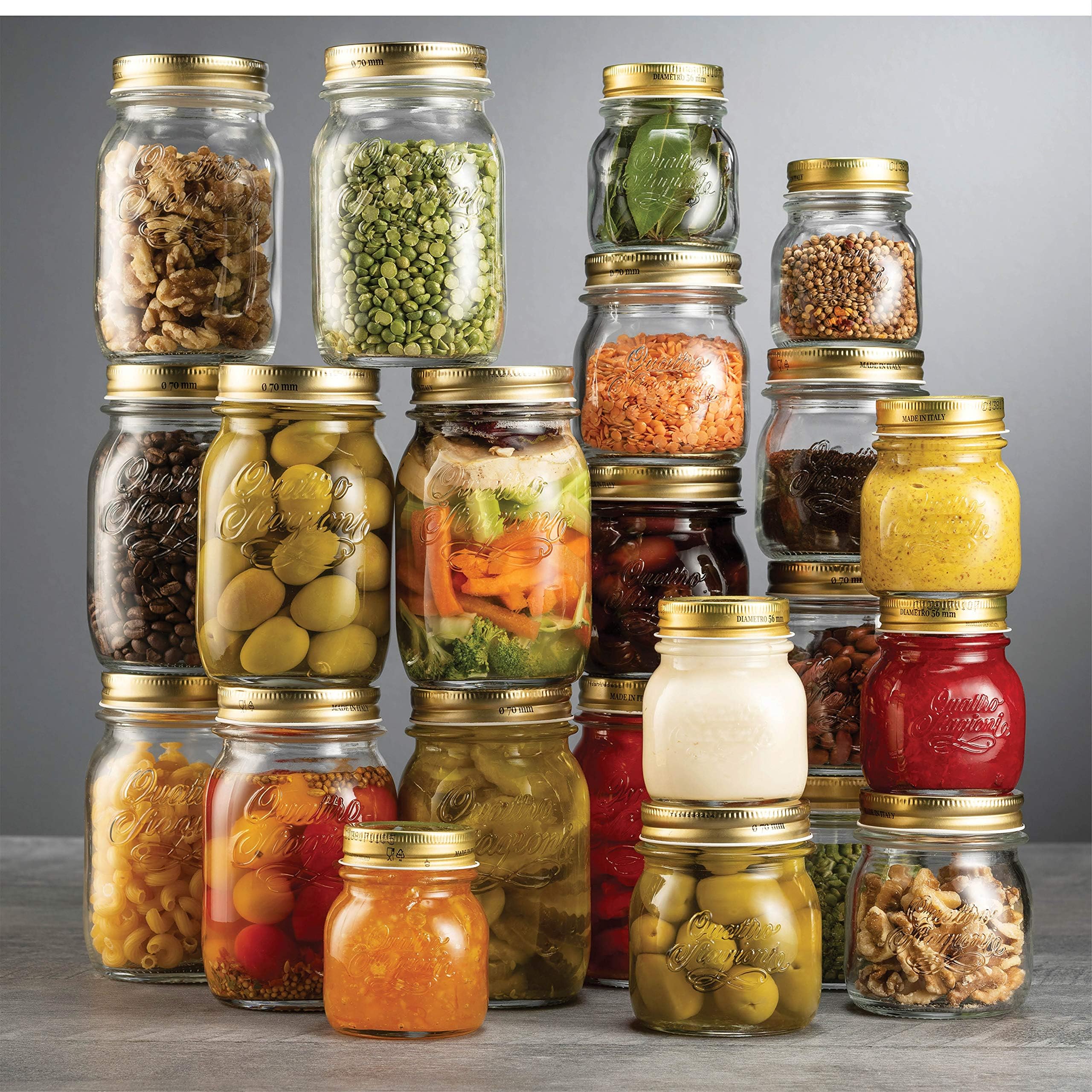 Bormioli Rocco Quattro Stagioni Small Glass Mason Jars 5 Ounce Mini Jars (6-Pack) with Metal Airtight Lid, For Jam, Jelly, baby food, Crafts, Spices, Dry Food Storage, Wedding favors, Decorating Jar