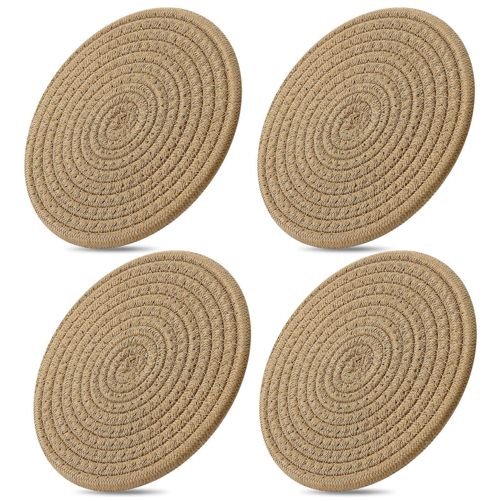 ME.FAN 7 Inch Trivets/Potholders 4 Set Cotton Thread Weave Trivets for Pots and Pans - Large Coasters/Hot Pads to Protect Desktop & Countertop - Brown