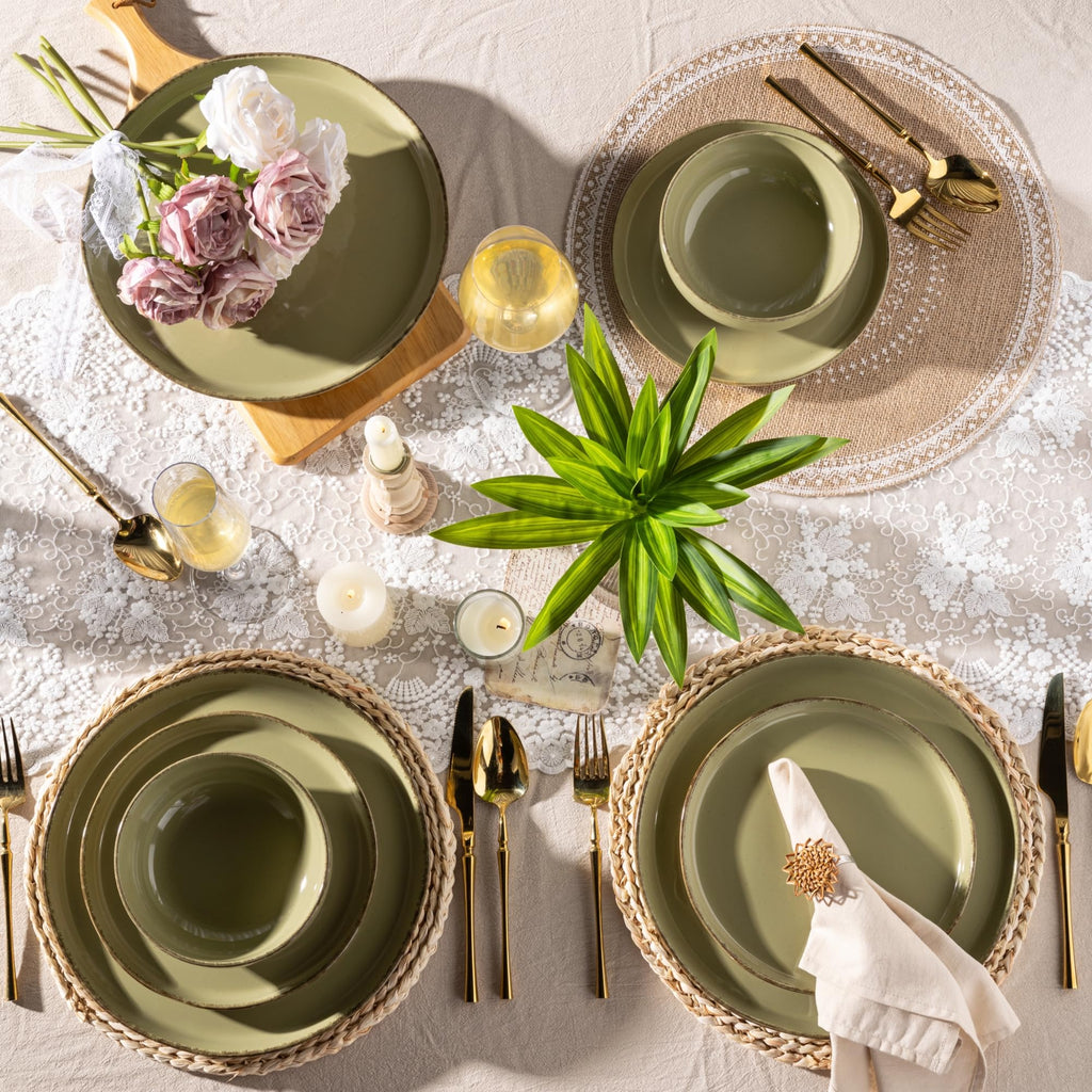 AmorArc Dinnerware Sets for 4, 12 Pieces Ceramic Plates and Bowls Set