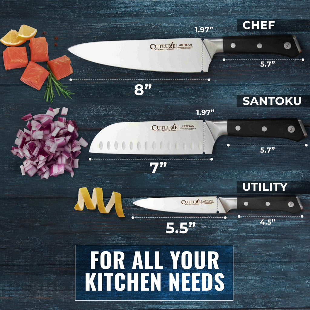 Cutluxe Chef Knife Set, 3-Piece Kitchen Knives – Razor Sharp German Steel