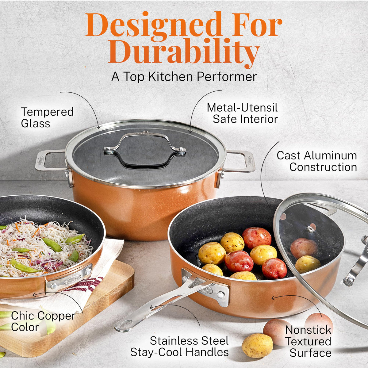 GOTHAM STEEL 10 Pc Copper Pots and Pans Set Non Stick