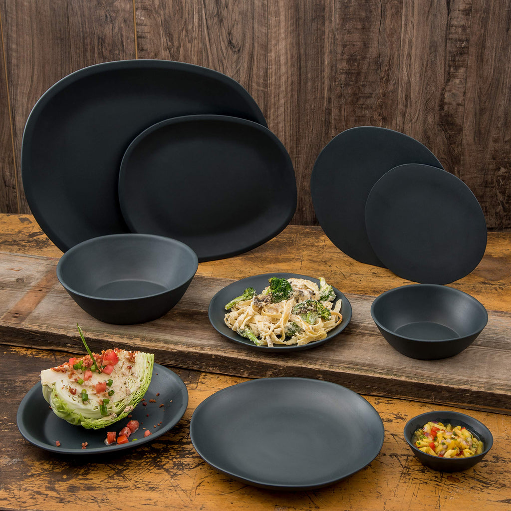 Carlisle FoodService Products Ridge Reusable Plastic Plate Dinner Plate for Home and Restaurant, Melamine, 10.5 Inches, Slate, (Pack of 12)