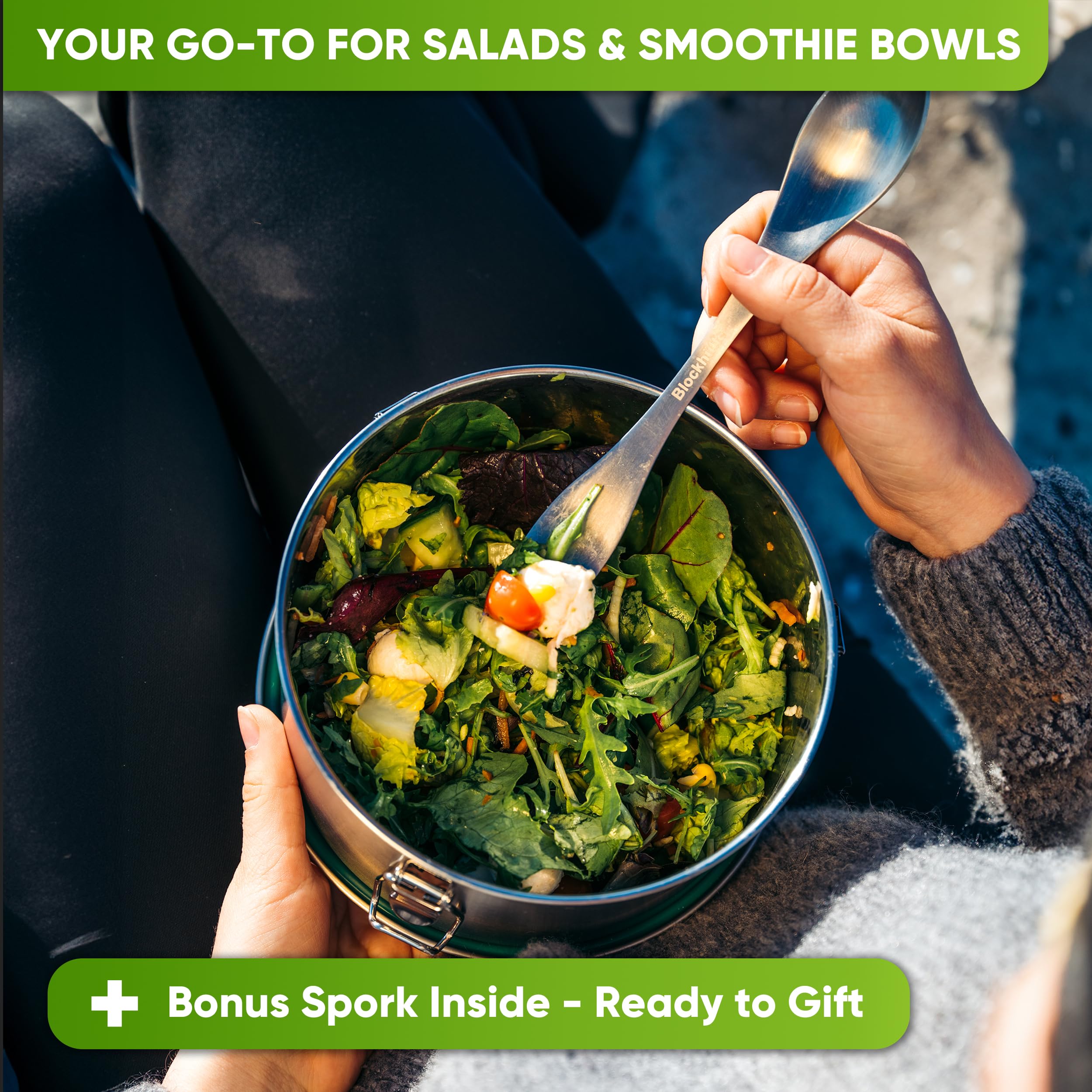 Blockhütte Metal Lunch Container 40oz with Spork, Bento Box Adult Metal BPA Free, Stainless Lunch Box for Work Dishwasher Safe, Stainless Steel Food Storage Containers Leakproof