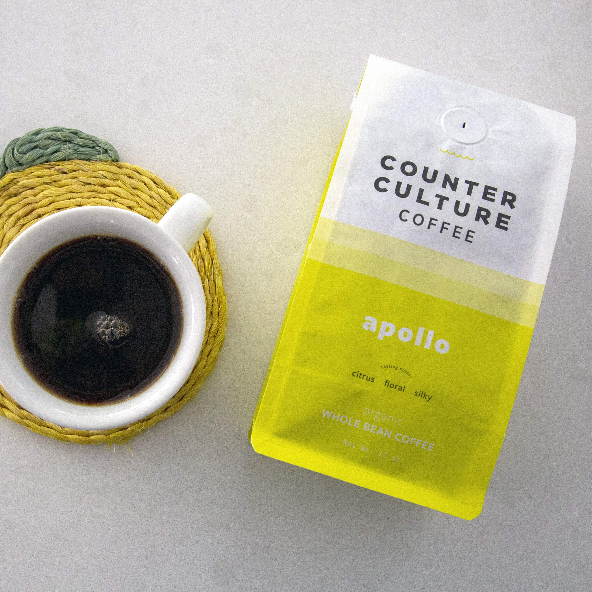 Counter Culture Whole Bean Organic Coffee (Apollo - Medium Roast) Citrus, Floral & Silky - Sustainably Sourced - B Corp Certified - Organic Coffee Beans - Kosher - Gluten Free & Nut Free - 12oz Bag