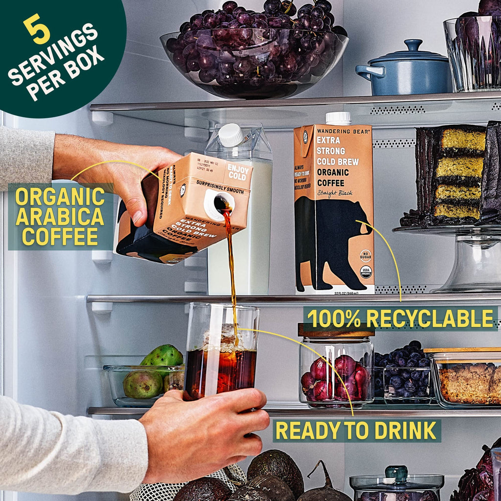 Wandering Bear Straight Black Organic Cold Brew Coffee - 32 fl oz, 6 Pack