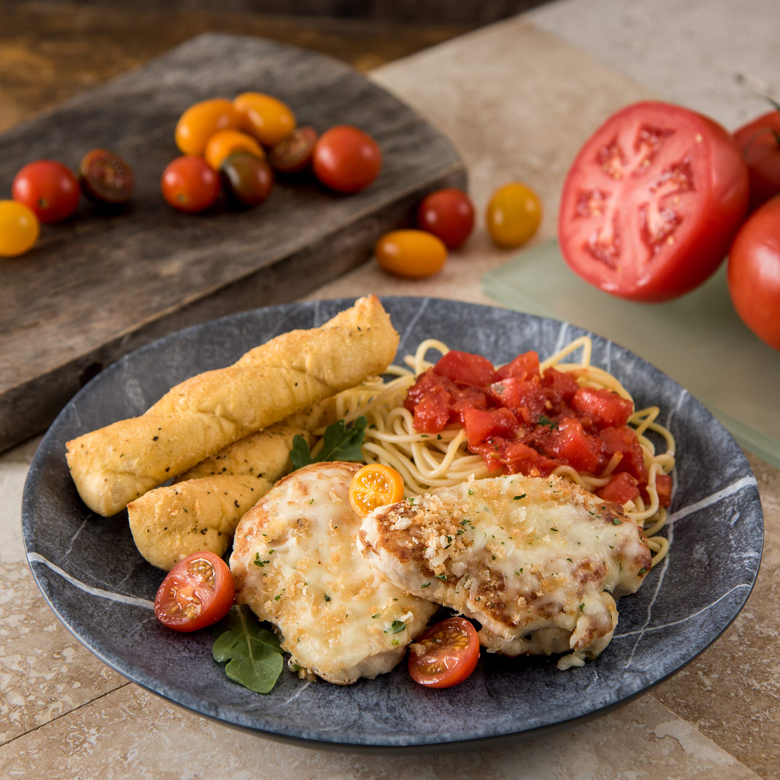 Carlisle FoodService Products Ridge Reusable Plastic Plate Dinner Plate for Home and Restaurant, Melamine, 10.5 Inches, Soapstone, (Pack of 12)