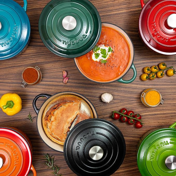 Cast Iron Dutch Oven with Lid – Non-Stick Ovenproof Enamelled Casserole Pot – Sturdy Dutch Oven Cookware – Marble, 6.4-Quart, 28cm – by Nuovva