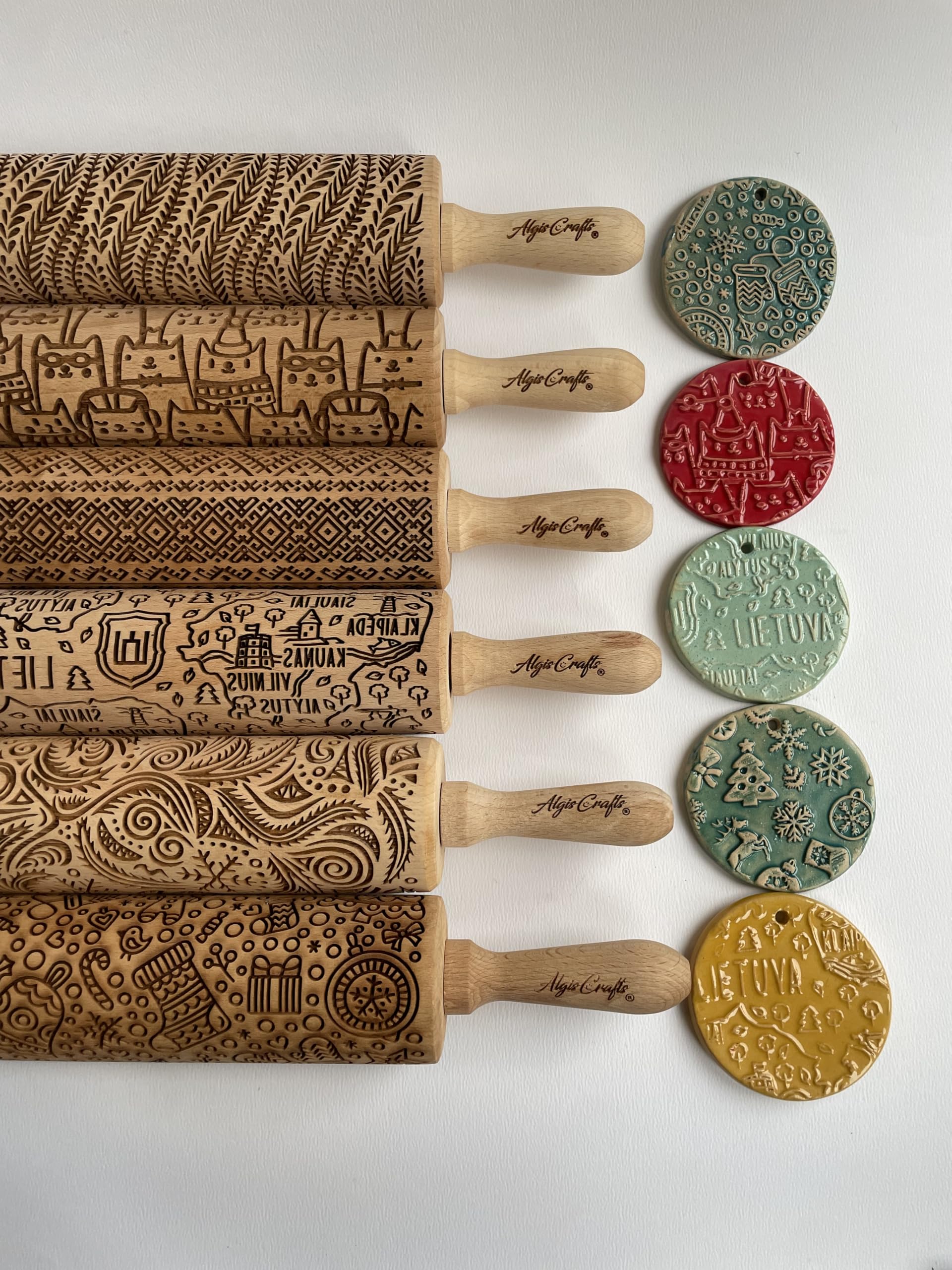 SUNFLOWER FIELD Embossed Rolling Pin for Ceramic. Clay Roller and Ceramic Stamp for Embossing Pottery. Baking Gifts for Women by Algis Crafts for Embossed Cookies