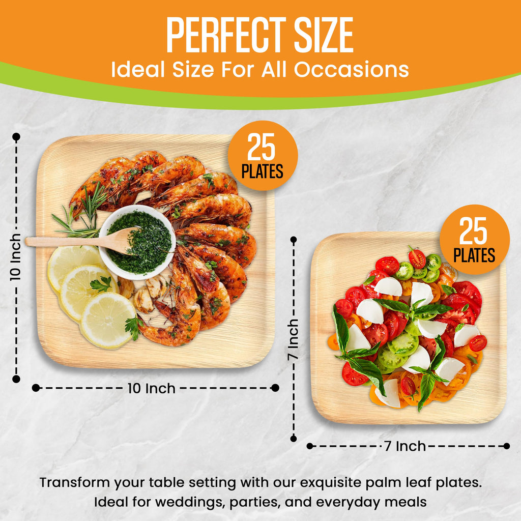 Raj Palm Leaf Disposable Heavy Duty 10" & 7" Square Plates 50 Pack