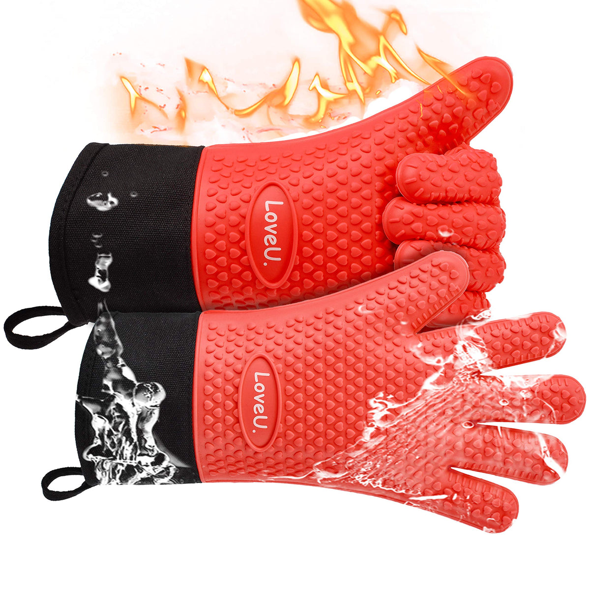 Silicone Oven Mitts Gloves - Heat Resistant, Non-Slip for BBQ, Grilling