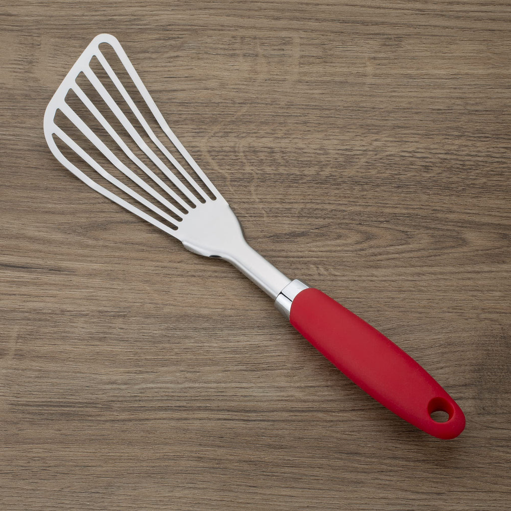 JXWING 304 Stainless Steel Fish Spatula, Flexible Slotted Turner, Red