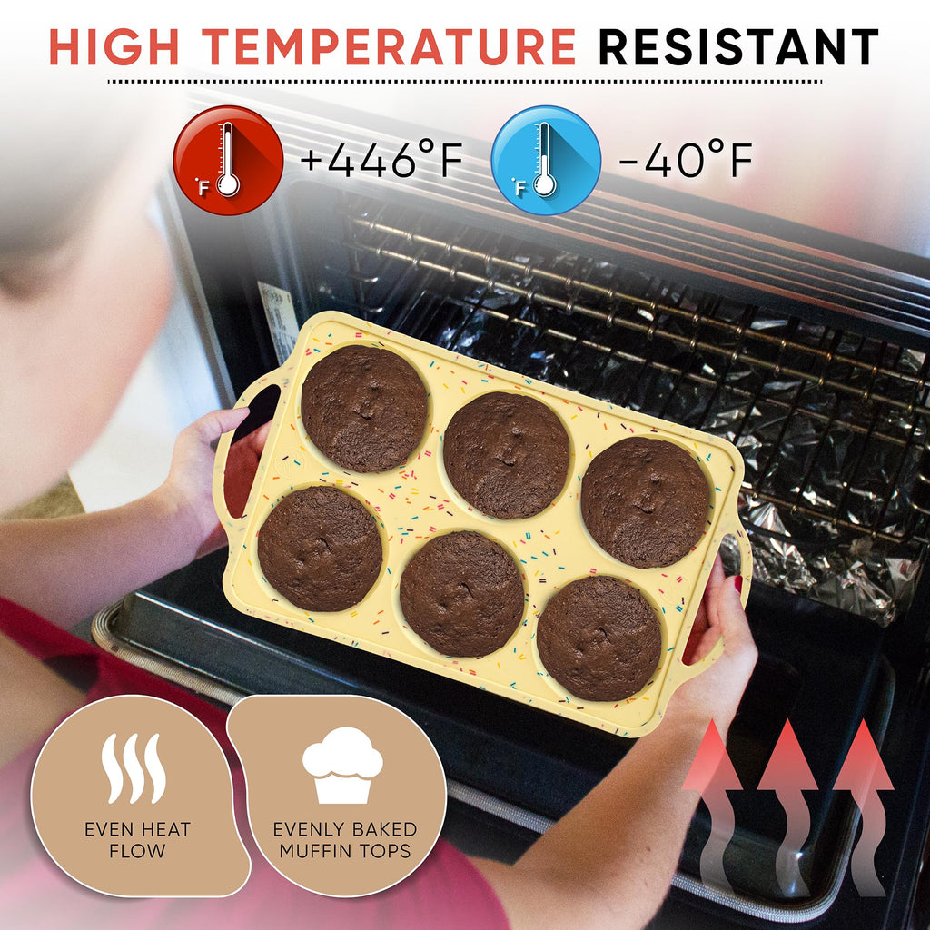 BAKE BOSS Jumbo Top Silicone Muffin Pans for Baking, 4 Inch Silicone Jumbo Muffin Pan 6 Cup, Egg Pan for Baking English muffins, Whoopie Pies, Corn Bread Bites, Confetti Muffin Top Pans Non Stick