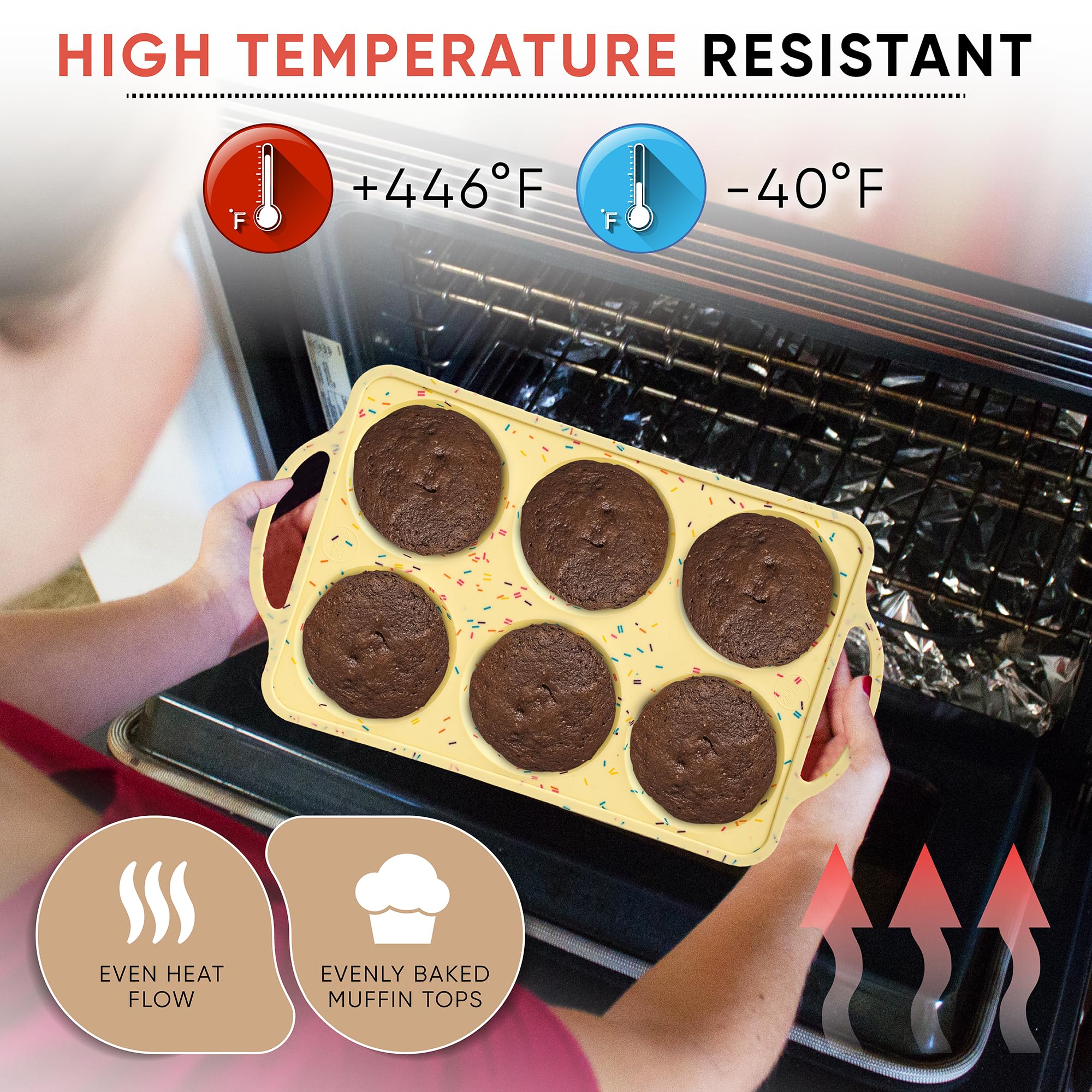 BAKE BOSS Jumbo Top Silicone Muffin Pans for Baking, 4 Inch Silicone Jumbo Muffin Pan 6 Cup, Egg Pan for Baking English muffins, Whoopie Pies, Corn Bread Bites, Confetti Muffin Top Pans Non Stick