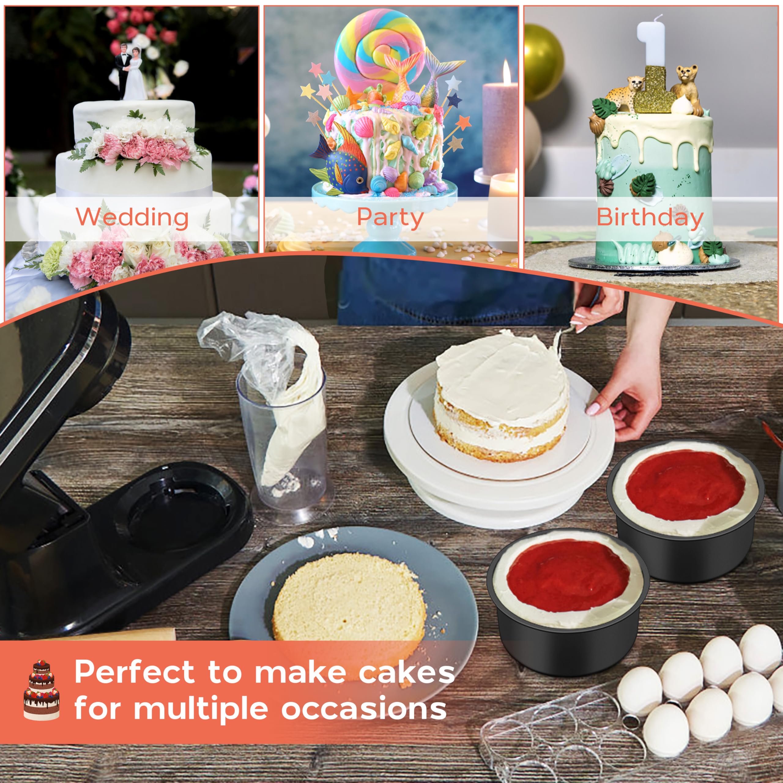 Onader Small Mini Round Cake Pan, 4 Inch Smash Cake Bake Pans Sets of 3 for Baking, Stainless Steel Baking Tins for Birthday Wedding, Nonstick