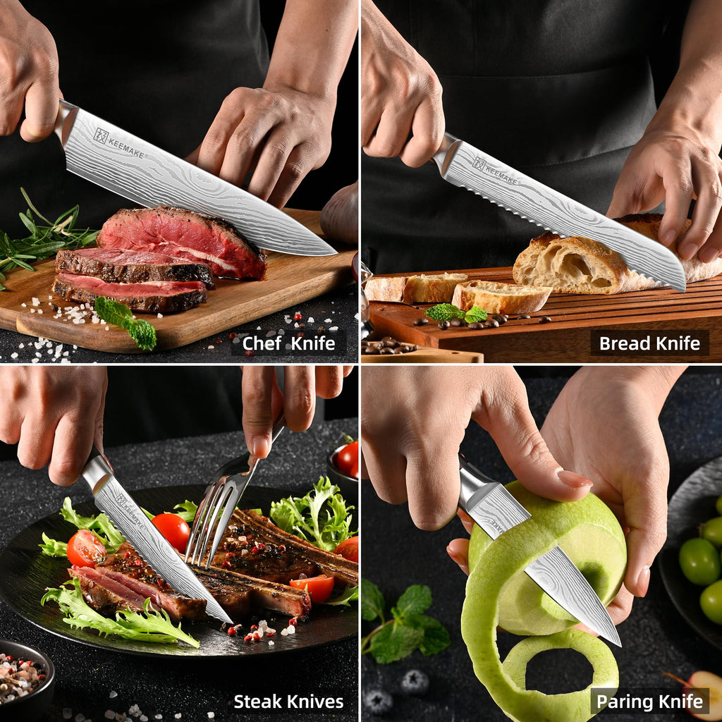KEEMAKE 14 Piece Kitchen Knife Set with Wood Block