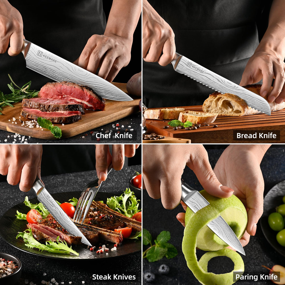 KEEMAKE 14 Piece Kitchen Knife Set with Wood Block