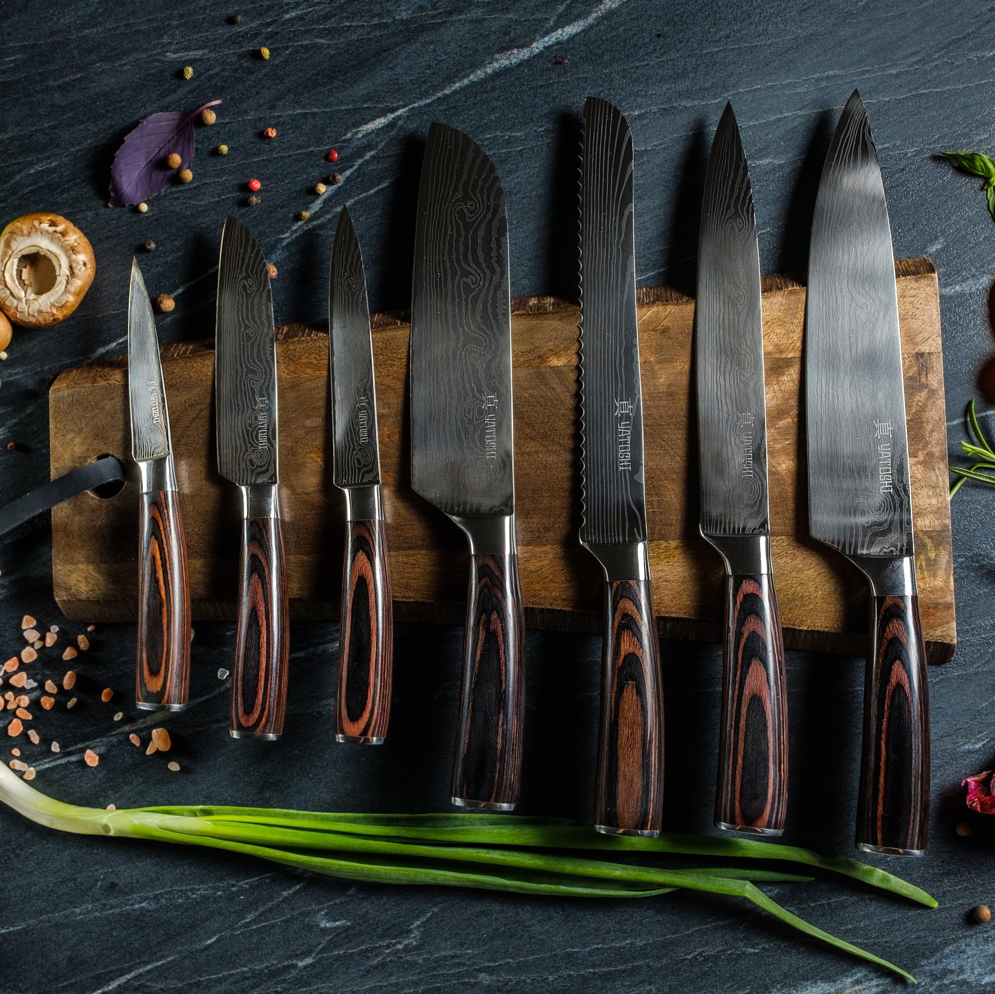 Yatoshi 5 Piece Knife Set - Pro Kitchen Knife Set Ultra Sharp High Carbon Stainless Steel with Ergonomic Handle