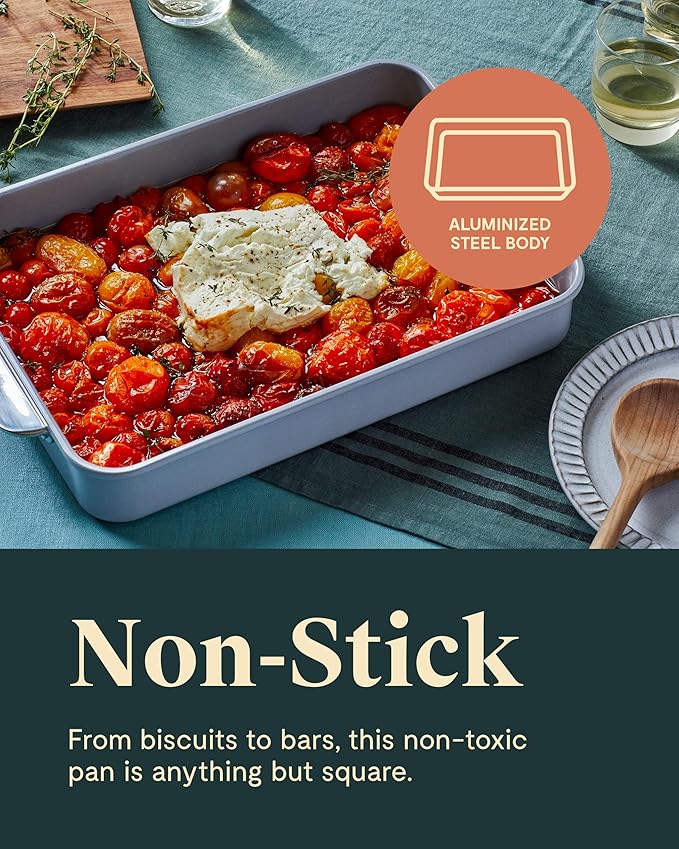Caraway Non-Stick Ceramic 9”x13” Rectangle Pan Duo - Naturally Slick Ceramic Coating - Non-Toxic, PTFE & PFOA Free - Perfect for Brownies, Lasagnas, and More - Perracotta