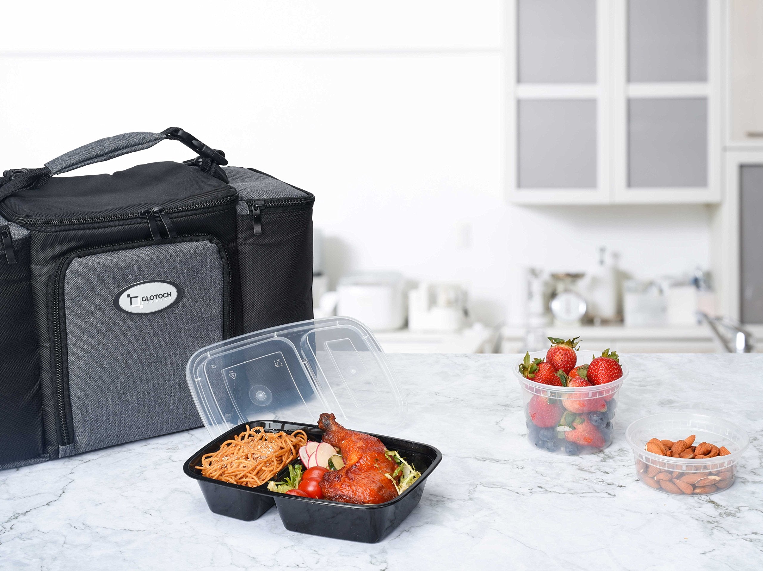 Glotoch 50 Pack(100-Piece)32oz 2-Compartment Meal Prep Containers with Lids