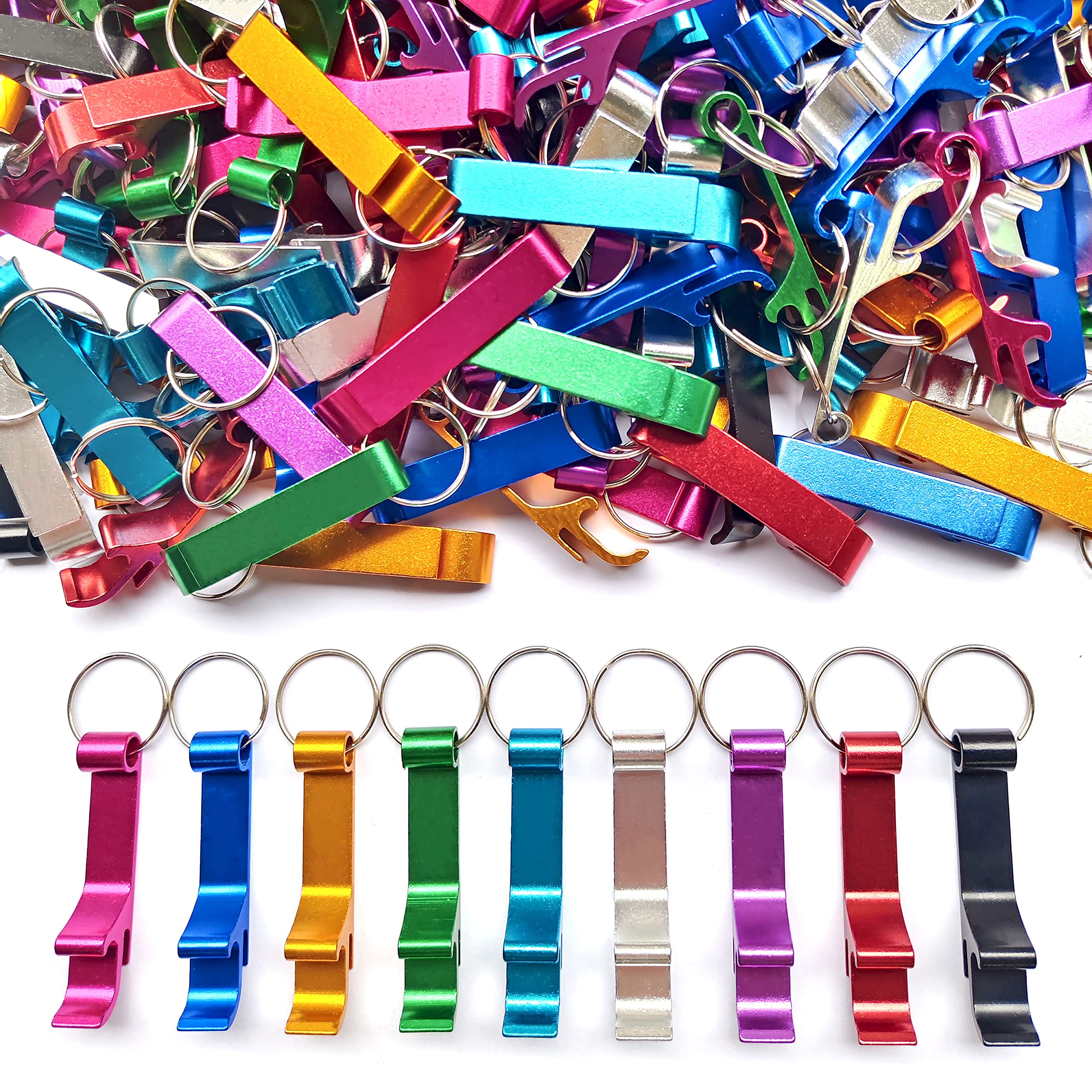 MTOMDY 100Pcs Colored Aluminum Bottle Opener Keychain, Soda Beverage Beer Bottle Opener Keychain, for Kitchen/Wedding/Bar/Party