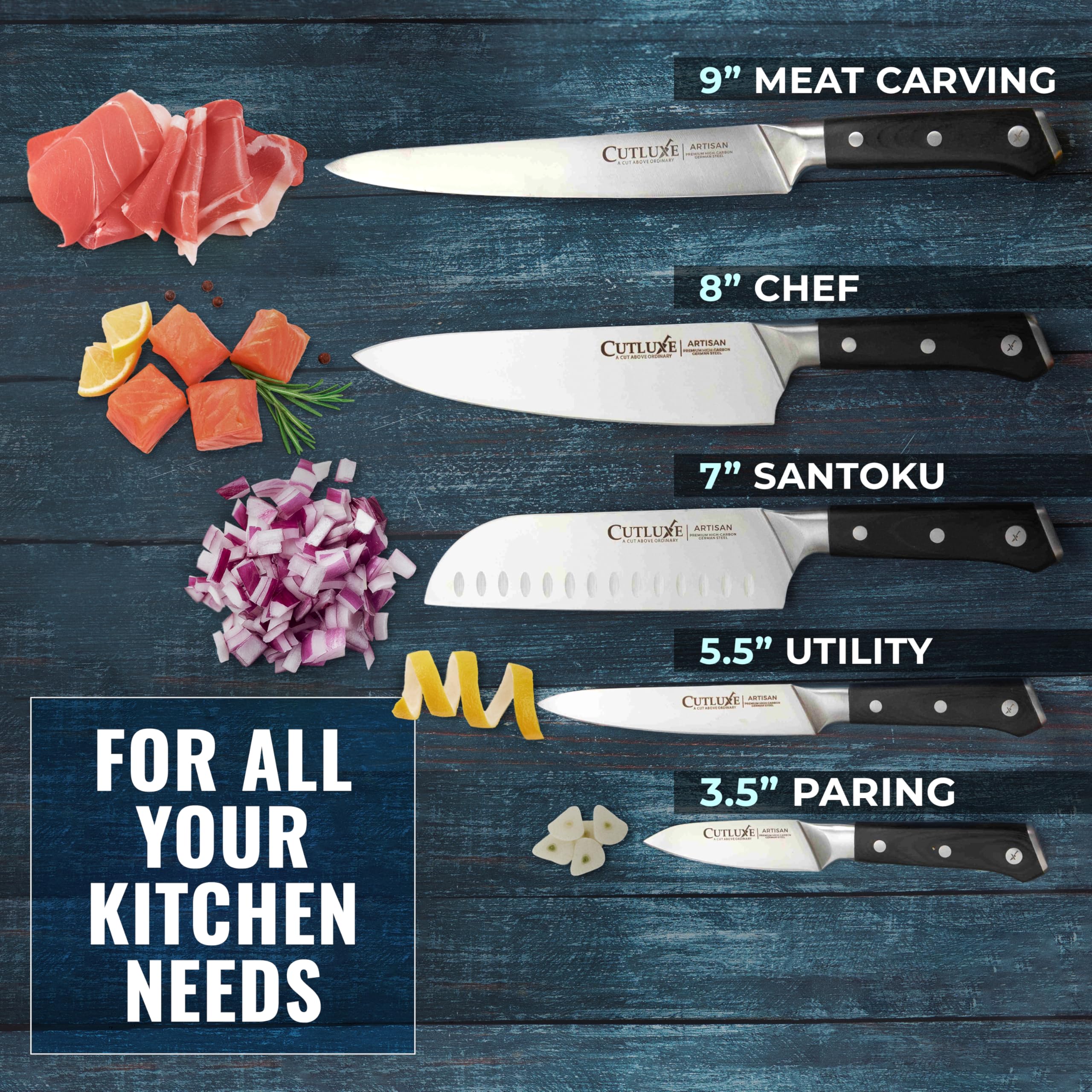 Cutluxe Kitchen Knives, 5-Piece Chef Knife Set – Razor Sharp German Steel