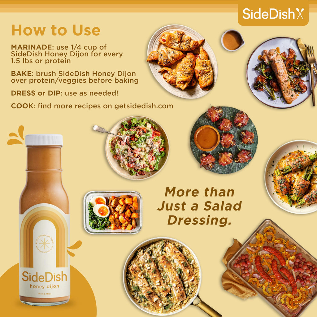SideDish Honey Dijon Dressing (Pack of 3) – Seed Oil Free Made w/Avocado Oil – Refined Sugar Free, Dairy & Gluten Free Dip & Marinade – Paleo Honey Mustard Dressing for Dips, Sauces