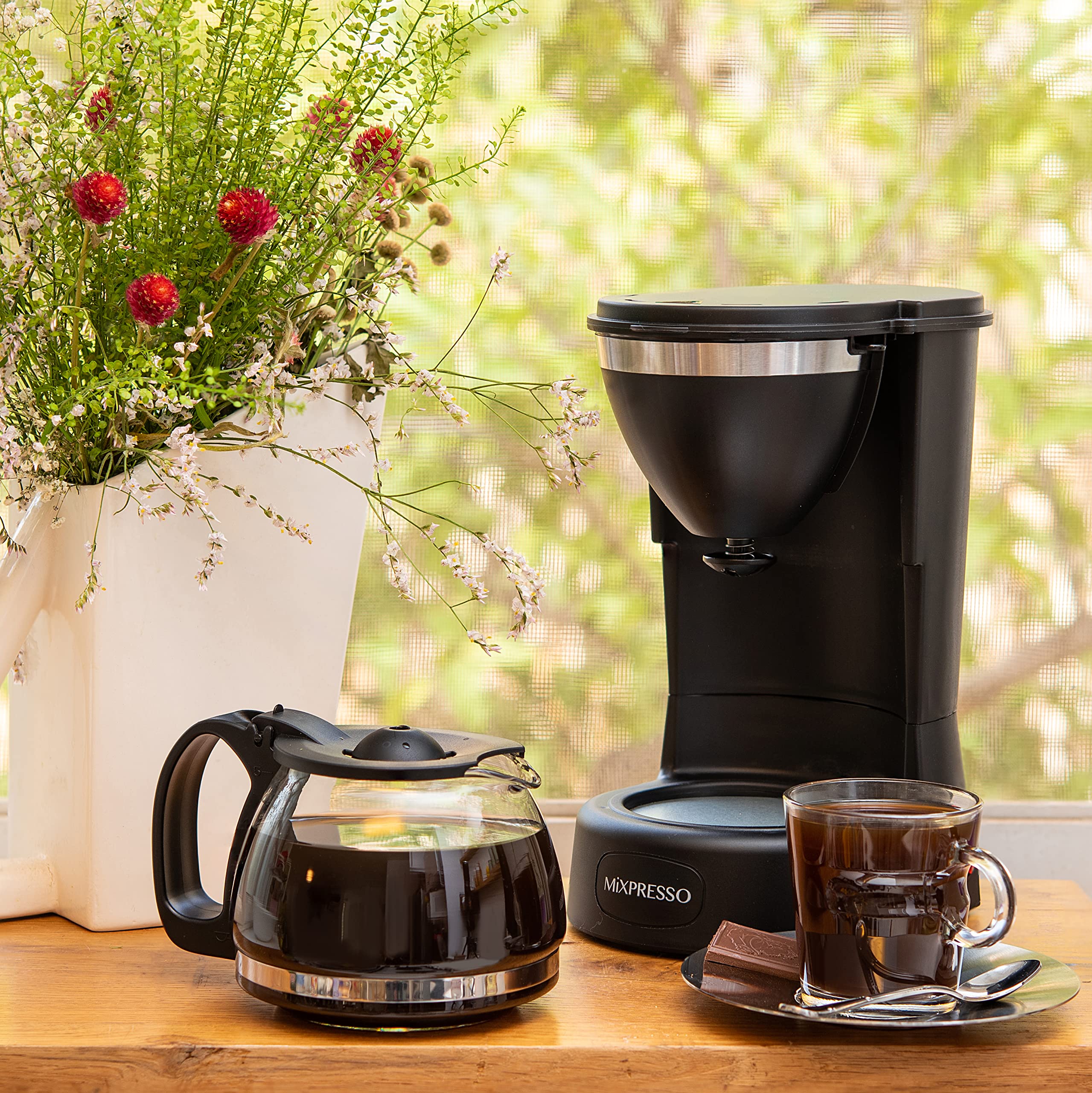 Mixpresso 5 Cup Drip Coffee Maker, Coffee Pot with Reusable Filter, Black