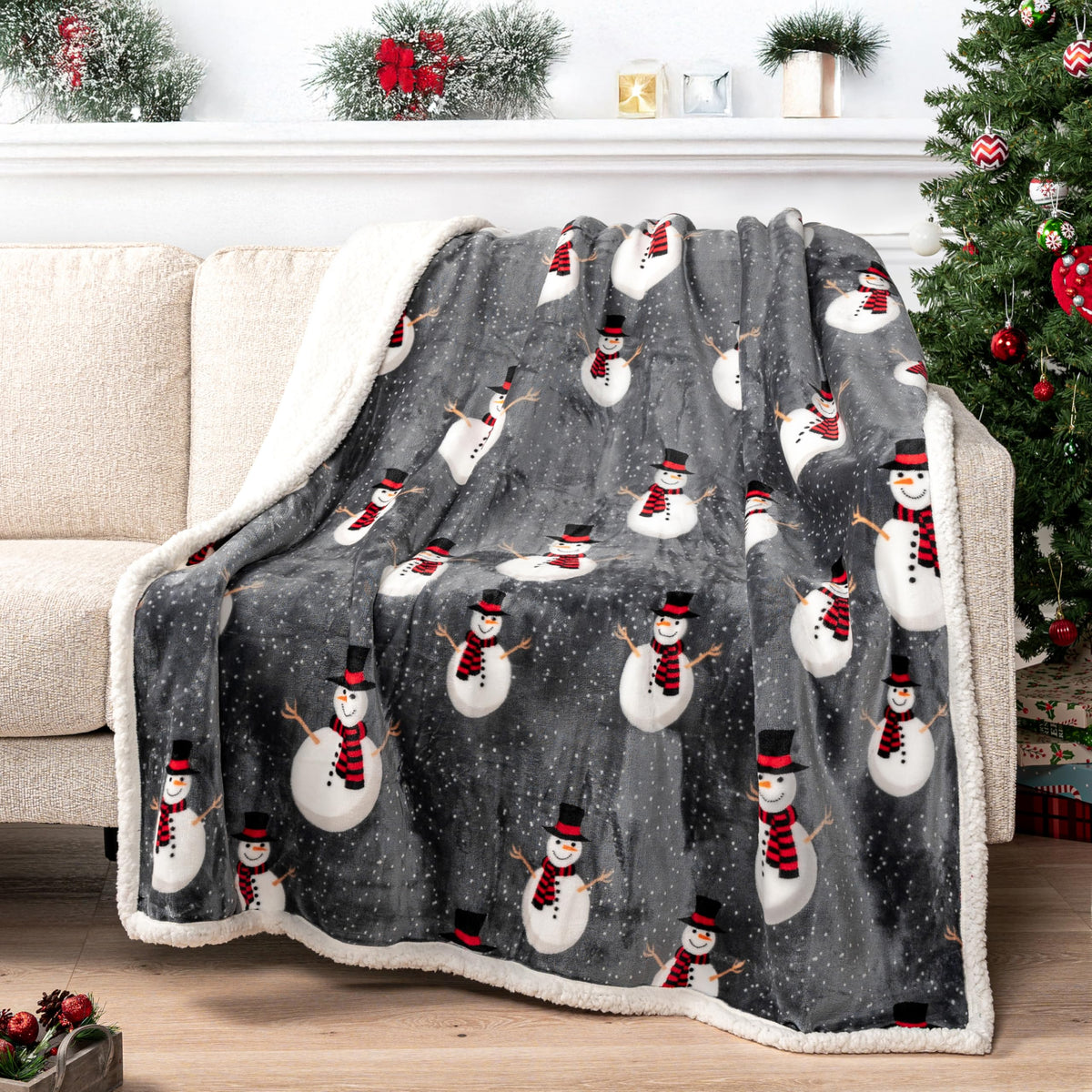 PAVILIA Twin Plaid Sherpa Throw Blanket for Couch Sofa Bed, Navy, 60x80