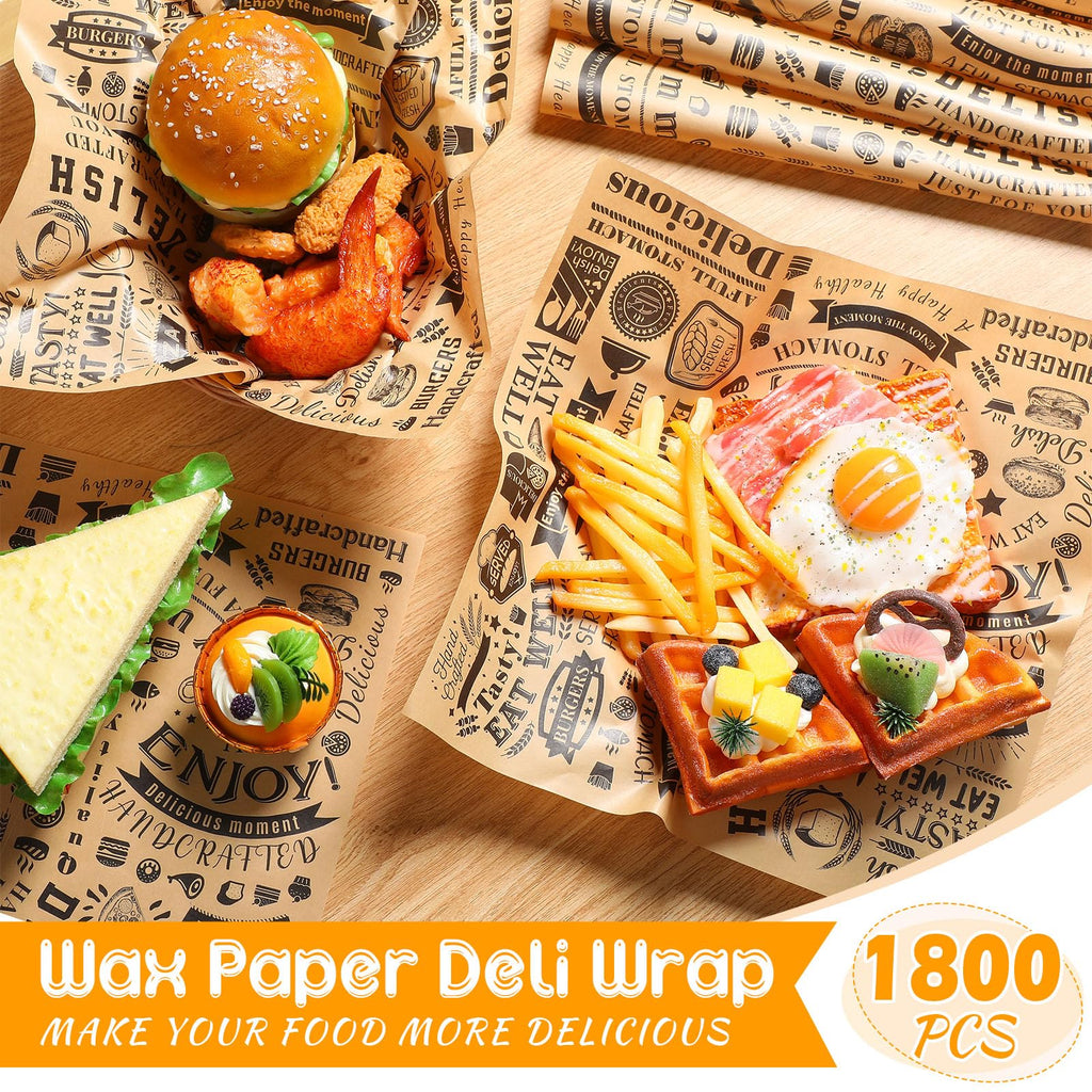 Outus 1800 Pcs 12 x 12 Inch Deli Wax Paper Sheets, Brown