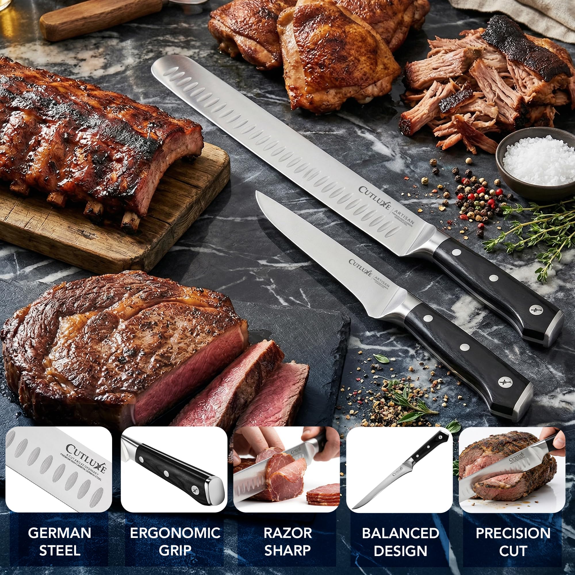 Cutluxe Carving Knife Set, Brisket Slicing & Boning Knife for Meat & BBQ