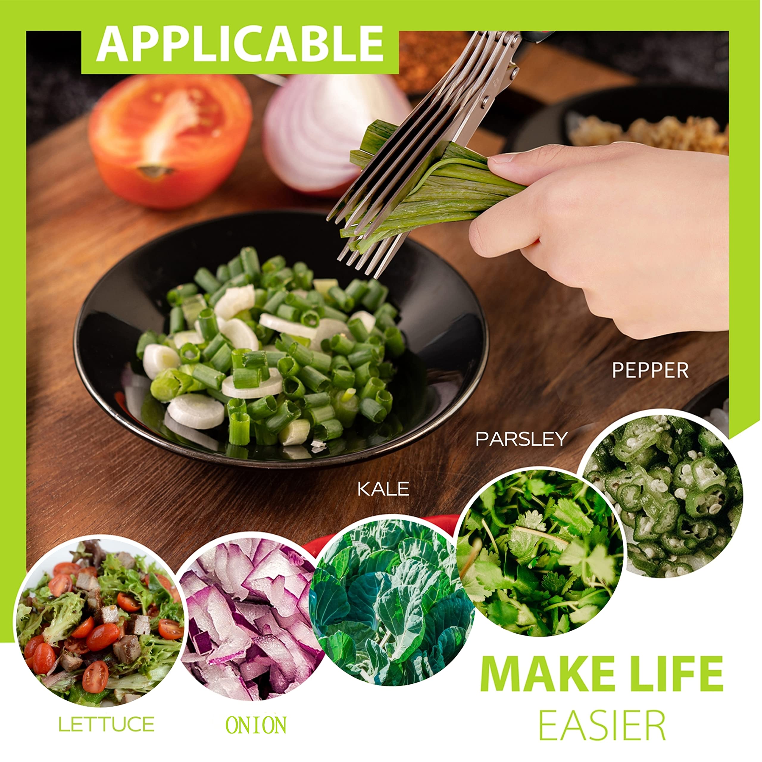 SASACIA Herb Scissors with 5 Blades & Cleaning Kit, Stainless Steel Kitchen Shears for Herbs, Lettuce, Cilantro, Dishwasher Safe, Soft-Grip Handle