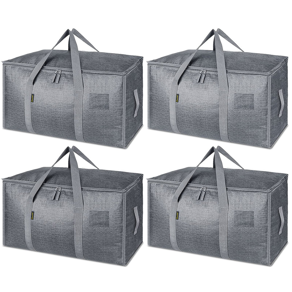 BALEINE 4-Pack Oversized Moving Bags with Reinforced Handles, Heavy-Duty Storage Tote for Clothes, Moving Supplies (Winter Grey, 4-Pack)