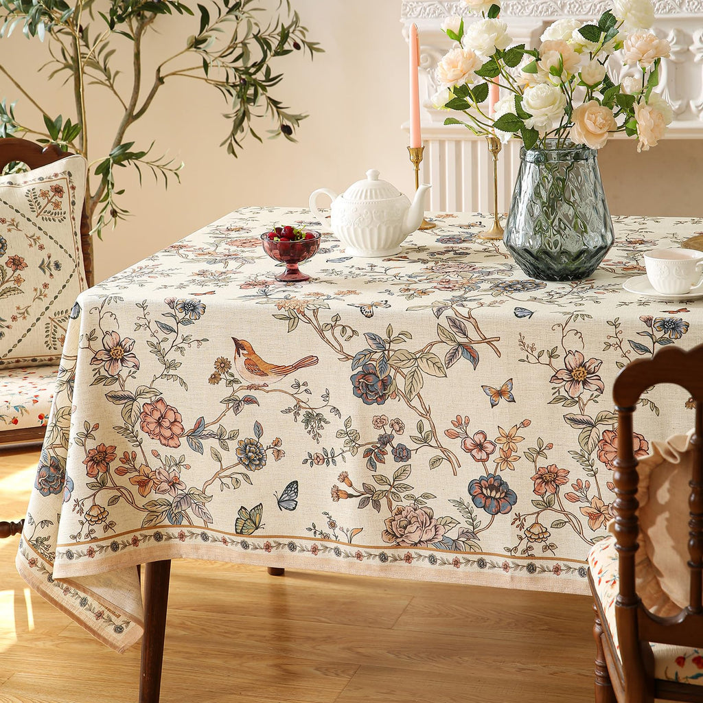 ISAENNE Designer French Linen Rectangular Tablecloth,102"x63"-Cornucopia