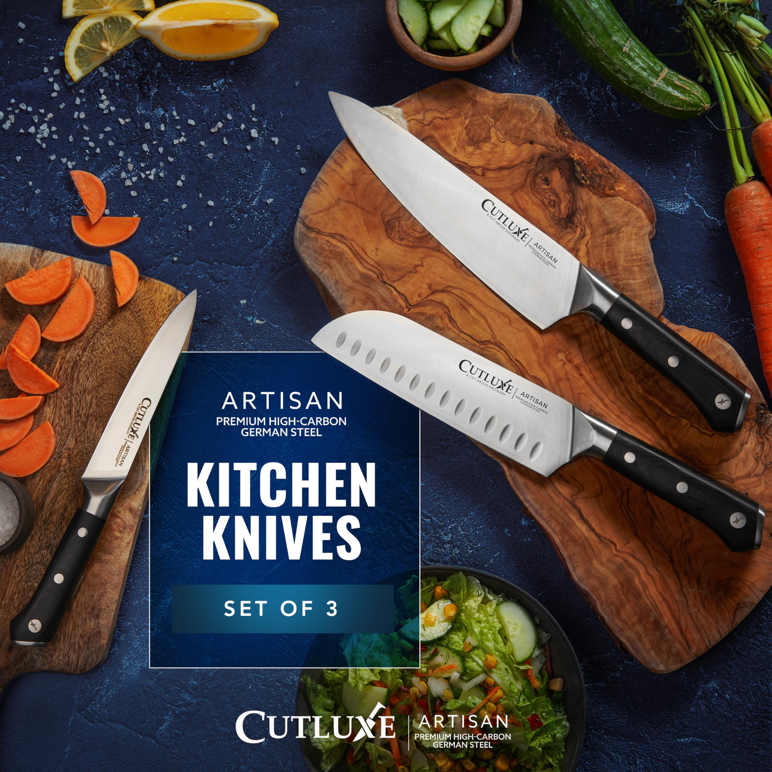 Cutluxe Chef Knife Set, 3-Piece Kitchen Knives – Razor Sharp German Steel