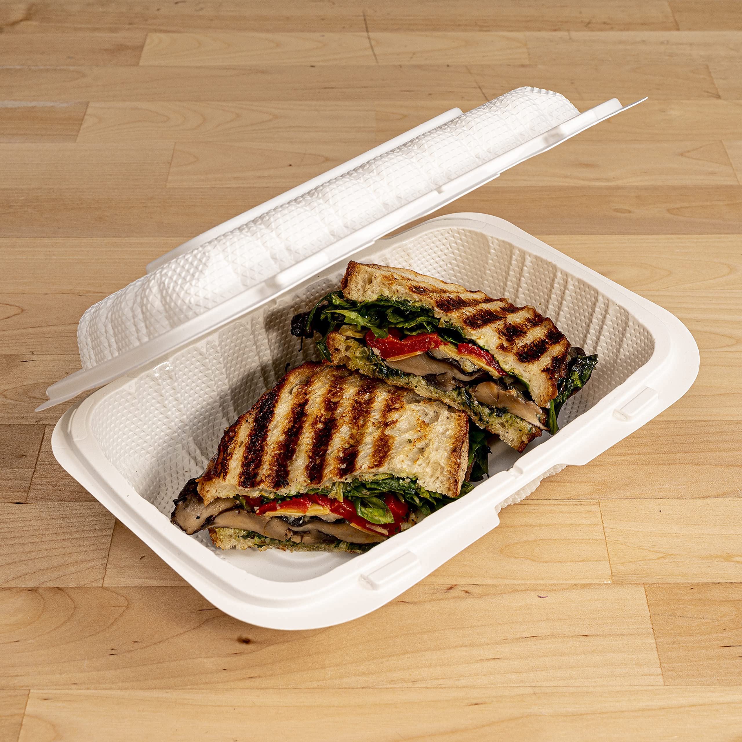 TIYA Clamshell Food Containers - White Bulk 200 Pack, 9x6 in - BPA-Free Mineral-Filled To-Go Containers - Reusable, Microwavable, Hinged, Tall Takeout Clamshells - Great for Meal Prep