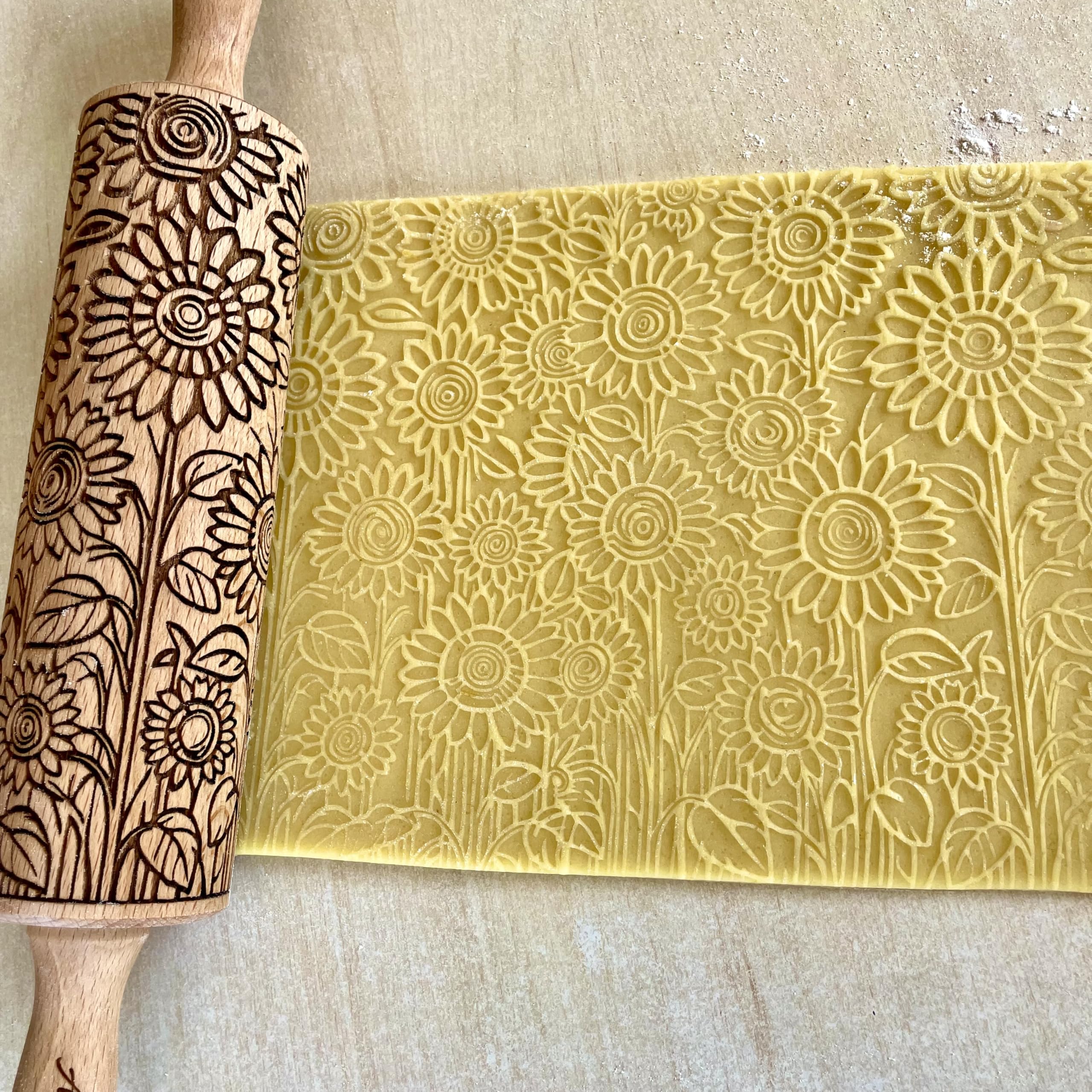 SUNFLOWER FIELD Embossed Rolling Pin for Ceramic. Clay Roller and Ceramic Stamp for Embossing Pottery. Baking Gifts for Women by Algis Crafts for Embossed Cookies